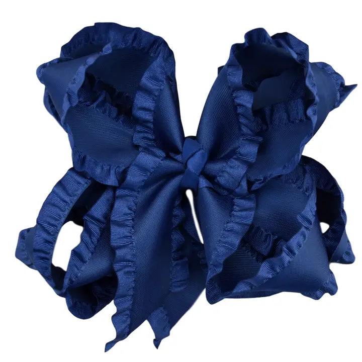 Navy Double Ruffle Hair Bow