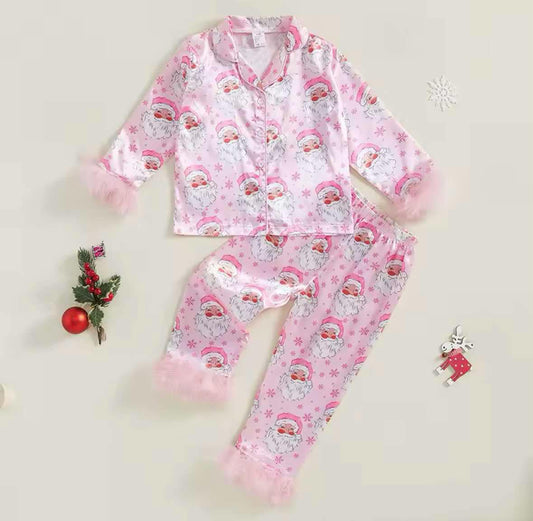 Pink Santa Fur Trim Pajamas