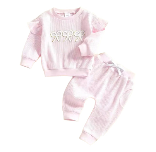 Pink Bow Waffle Jogger Set