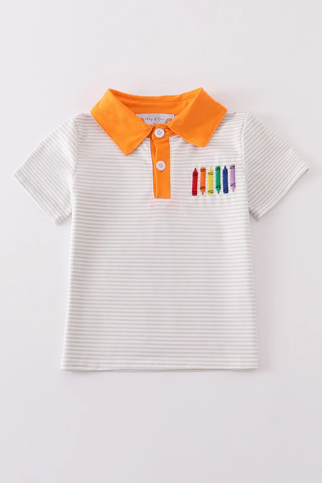 CRAYON STRIPE PRINT EMBROIDERY BOY SHIRT