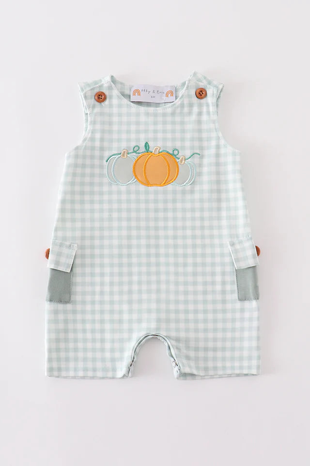 Green pumpkin embroidery plaid boy jonjon