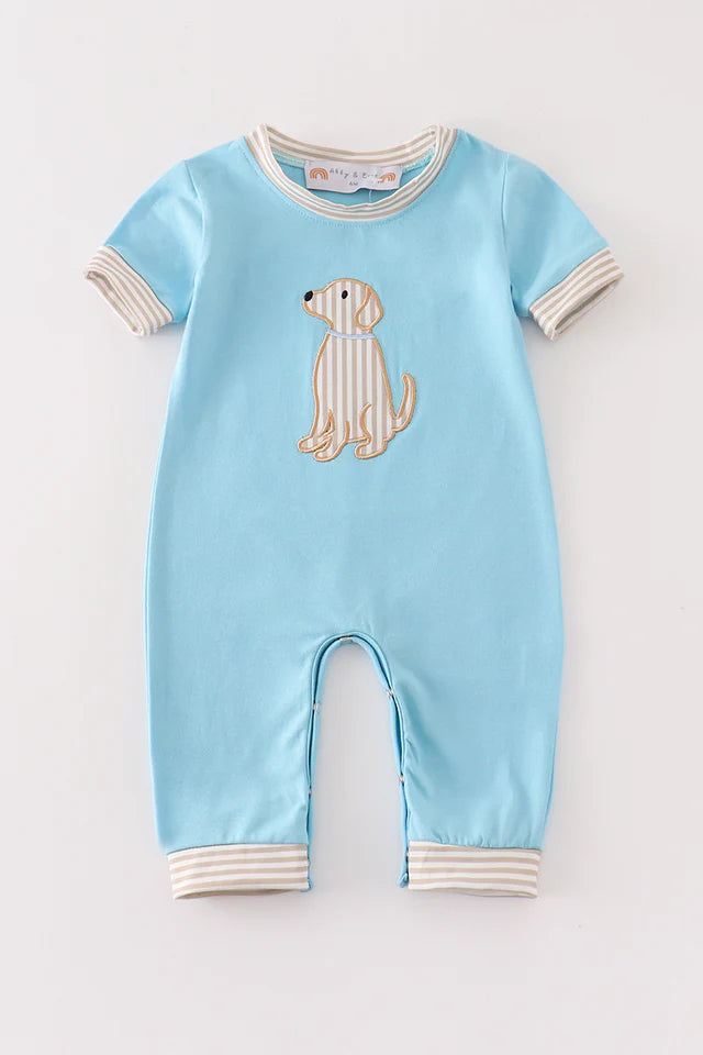 Puppy Pal Blue applique boy romper