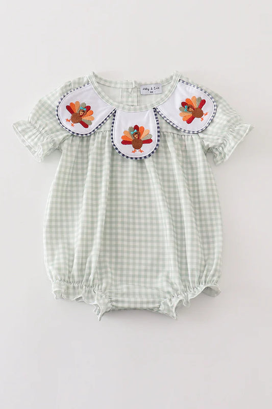 Sage Turkey Gingham Girl Romper