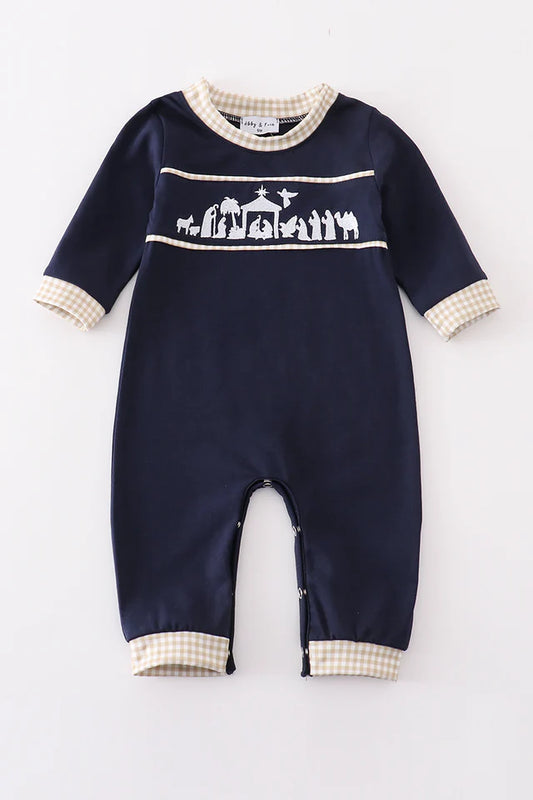 Navy nativity embroidery boy romper