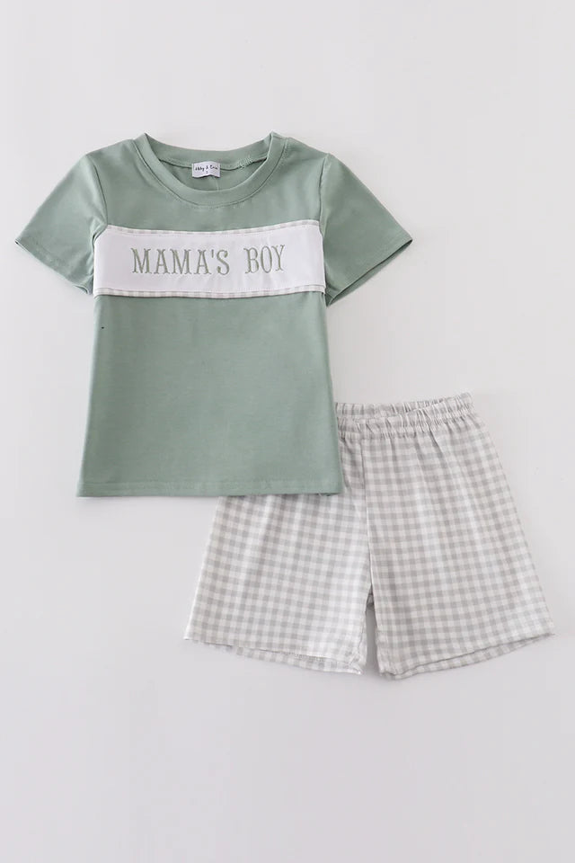 Green Mama's Boy Gingham Short Set