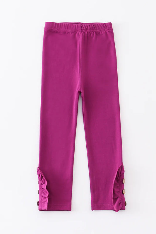 Plum Ruffle Button Hem Leggings