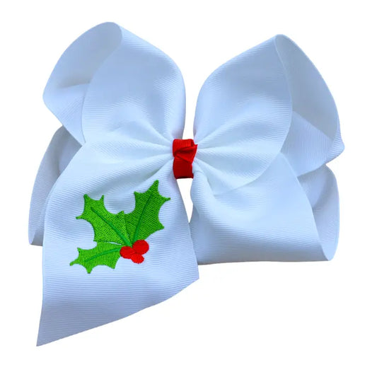 Holly Embroidered Hair Bow