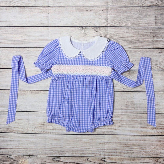 Blue Gingham Smock Romper