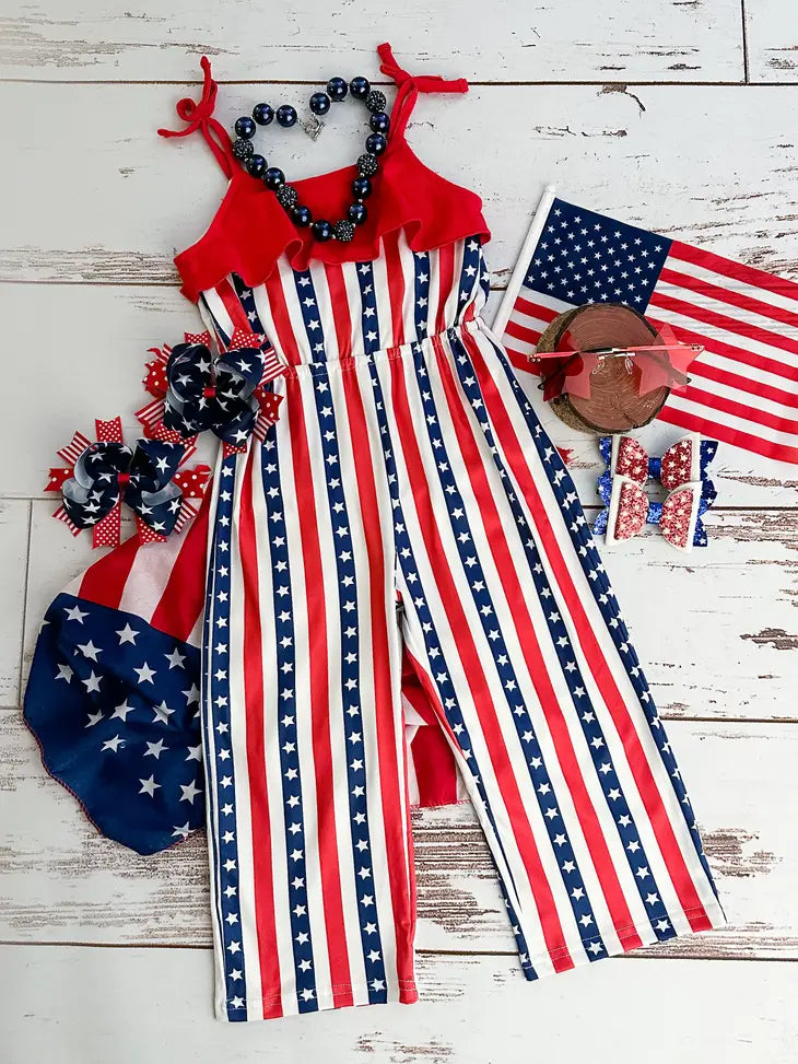 Red, White, And Blue Tie Romper