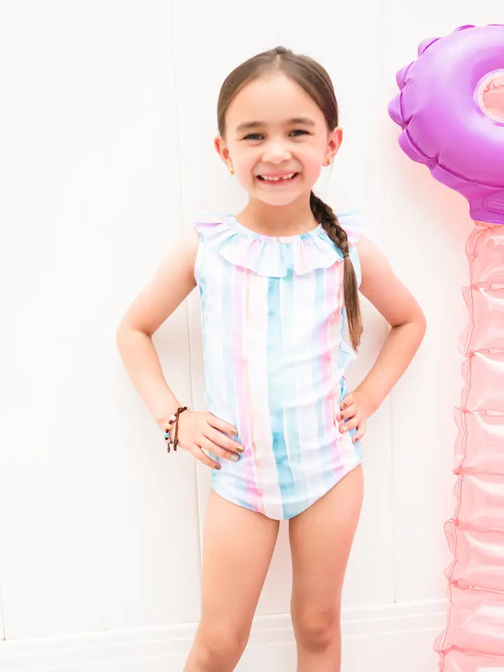 Lorelai Swim in Watercolor Stripe Upf 50 1-piece Swimwear