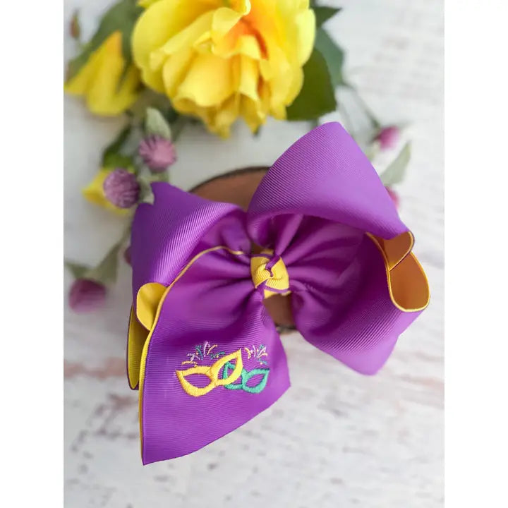 Mardi Gras Embroidered Hair Bow