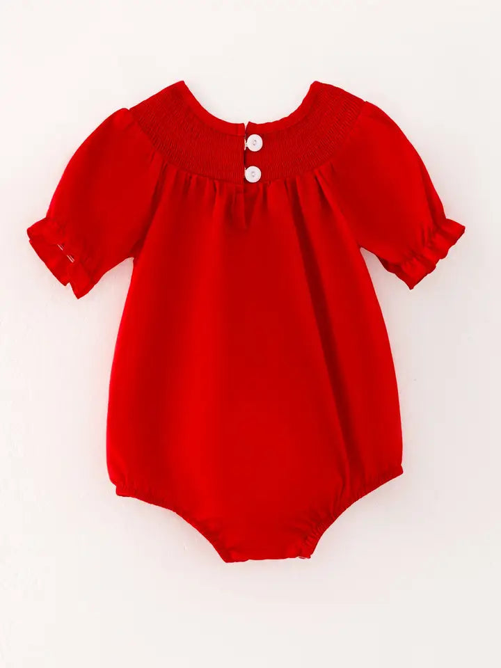 Bow Smocking Embroidered Red Romper