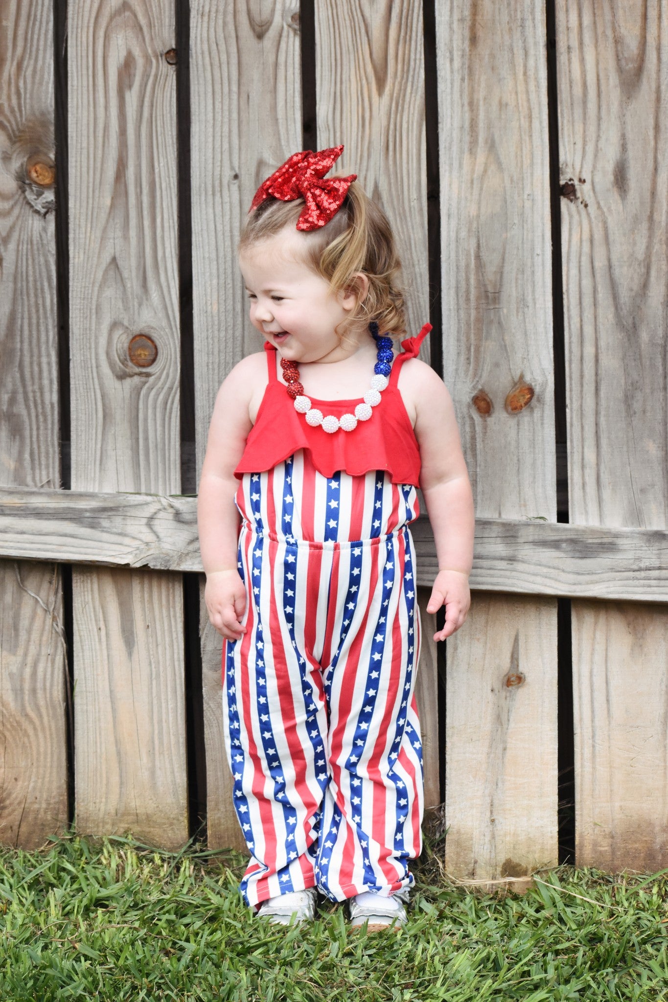 Red, White, And Blue Tie Romper