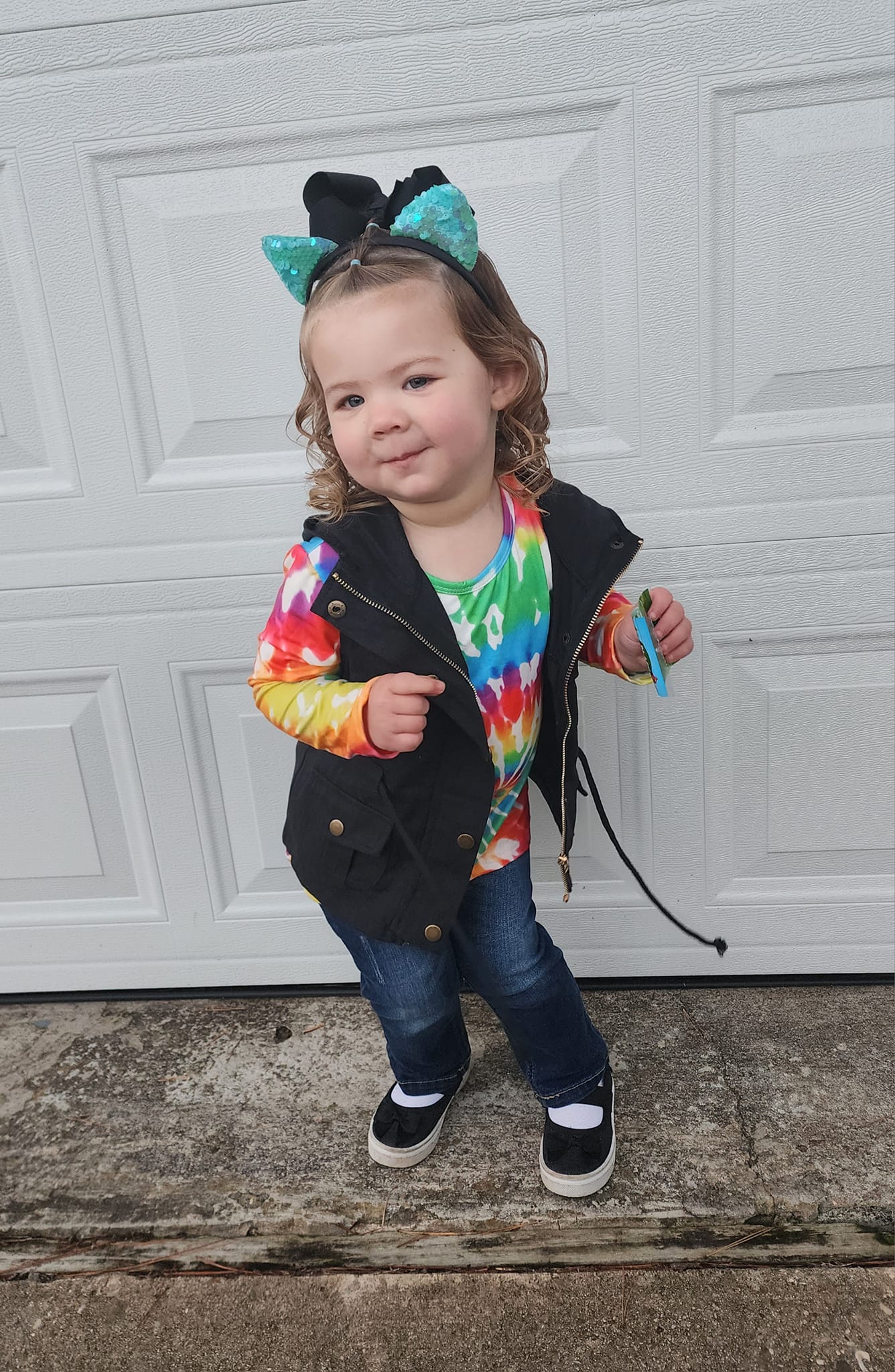 Black Vest with Tie Dye Long Sleeve Shirt