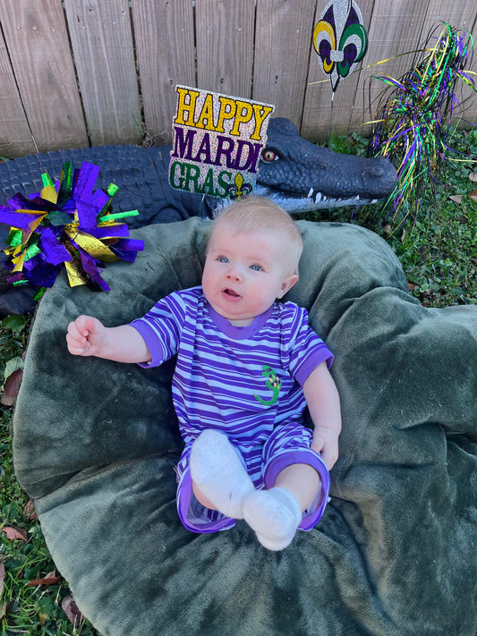 French Knot Alligator Mardi Romper