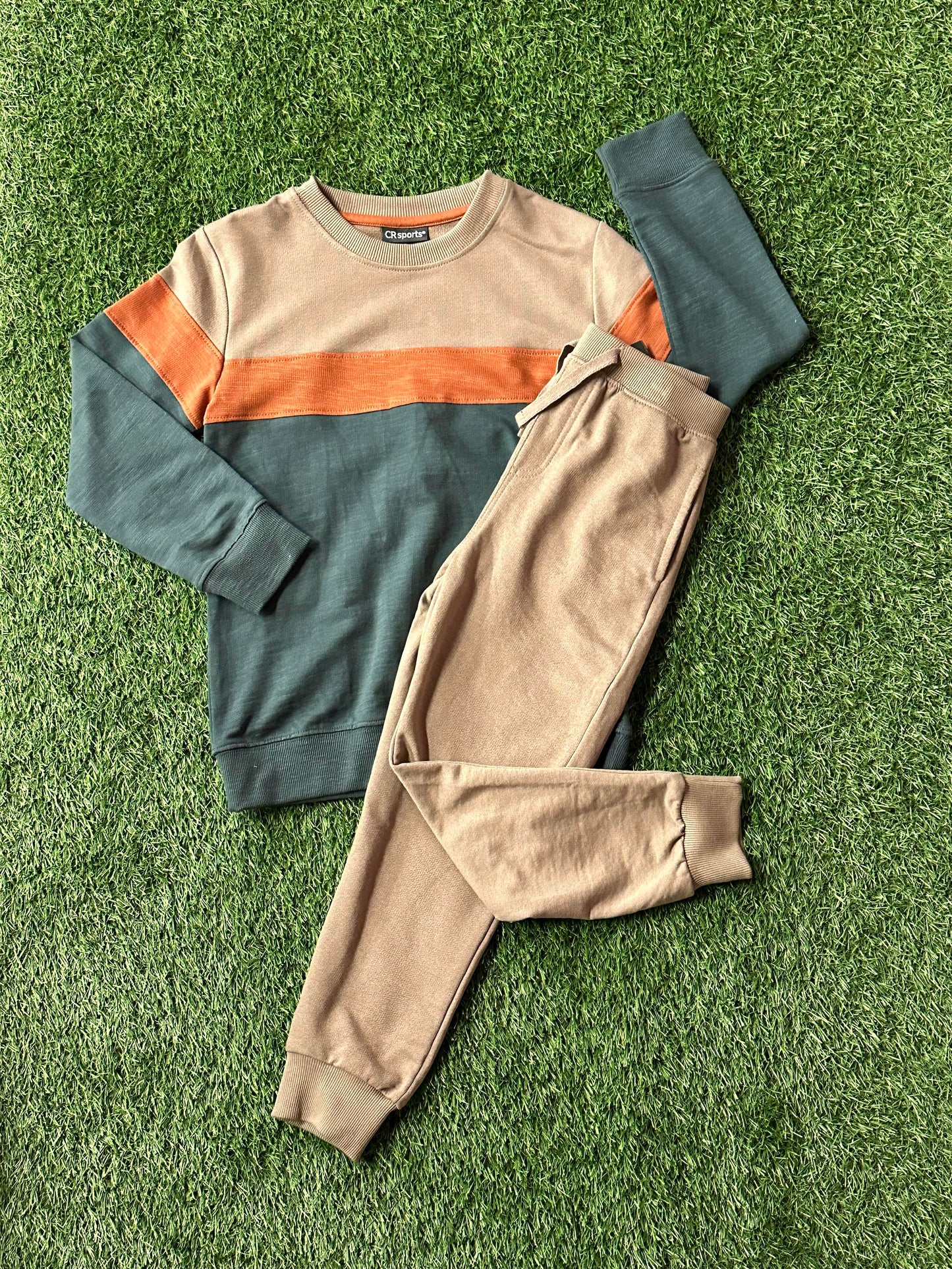 Color Block Pop Over Sweatshirt - Brown/Orange/Green