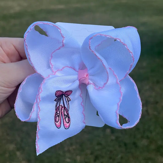 Ballet Shoes Embroidered Hair Bow (B7)