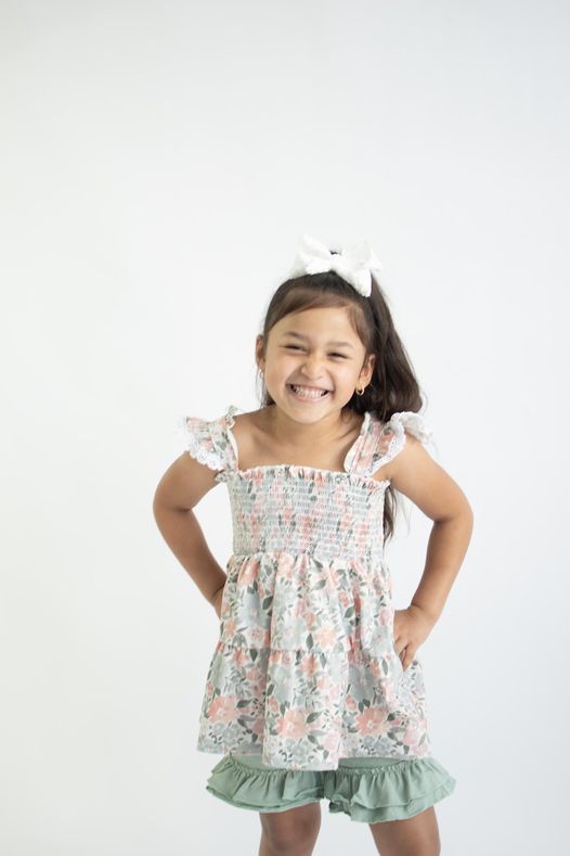 FLORAL PRINT SMOCKED GIRL SET