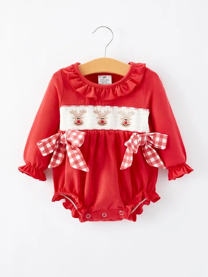 Red Nose Reindeer Smocked Romper