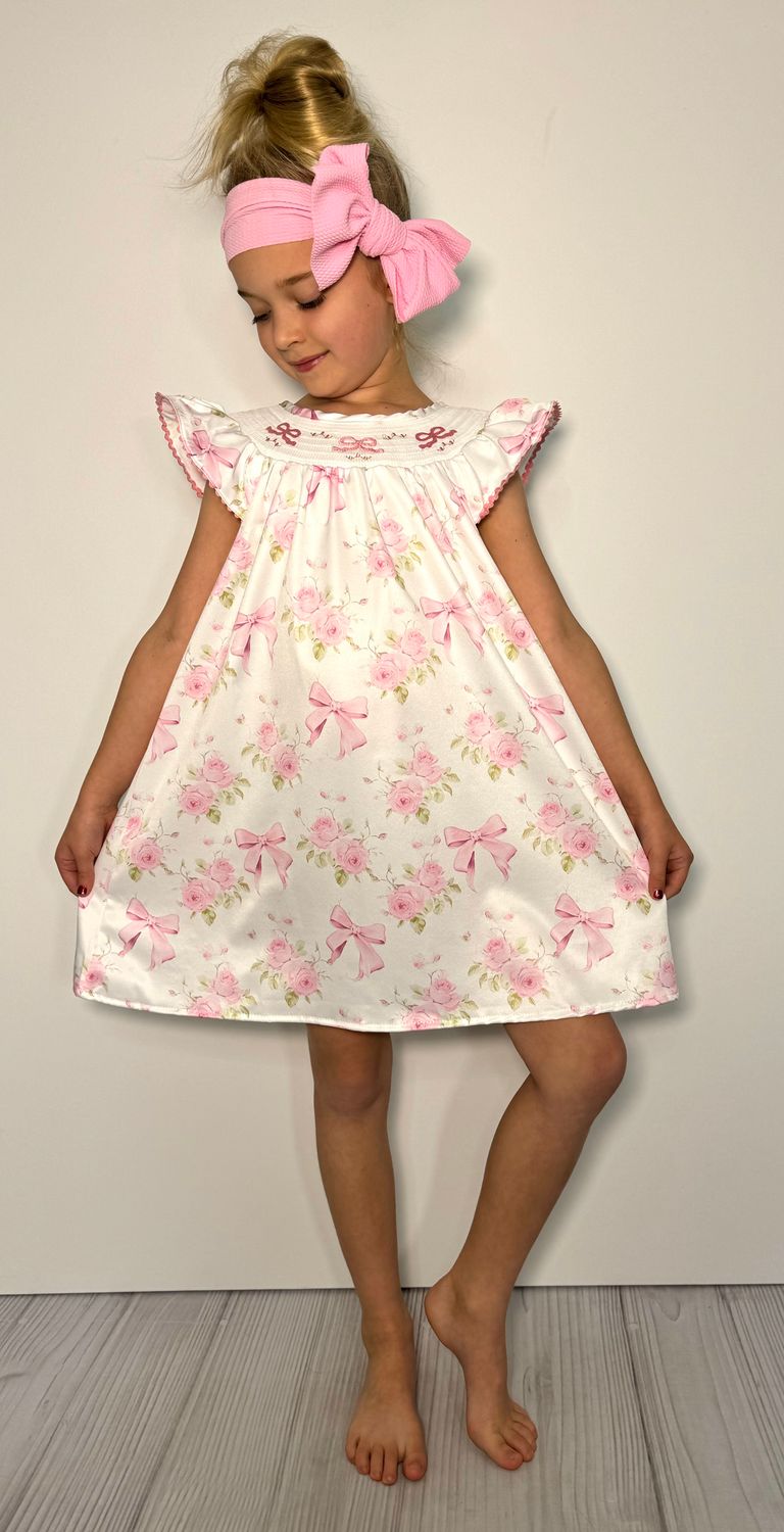 Rose Coquette Smocked Girls Dress