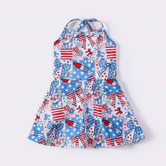 Patriotic Patchwork Athletic Girls Dress