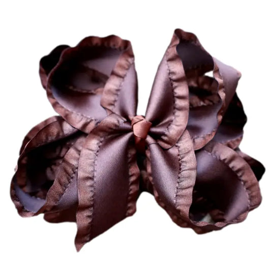 Brown Double Ruffle Hair Bow