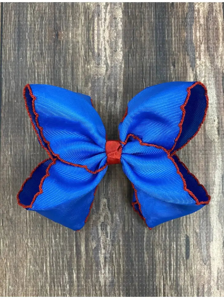 Royal Blue with Red Moonstitch Hair Bow
