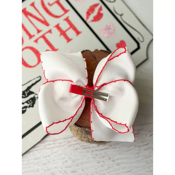 Heart Embroidered Moonstitch Hair Bow