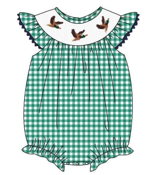 Green Gingham Duck Smock Romper