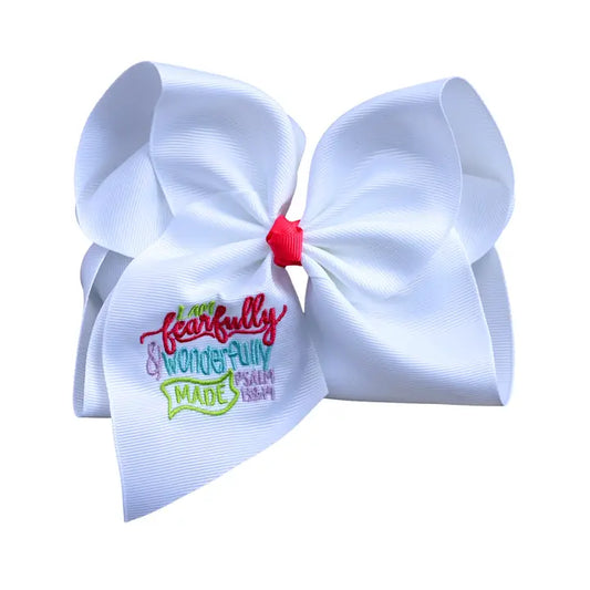 Fearfully and Wonderfully Made Embroidered Bow - Alligator Clip