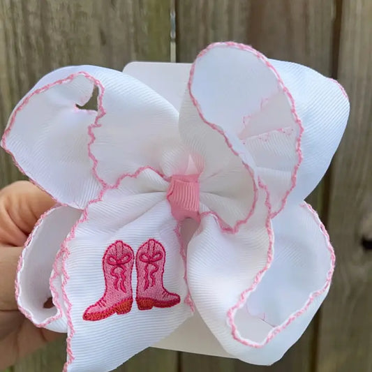 Cowgirl Boots Embroidered Hair Bow