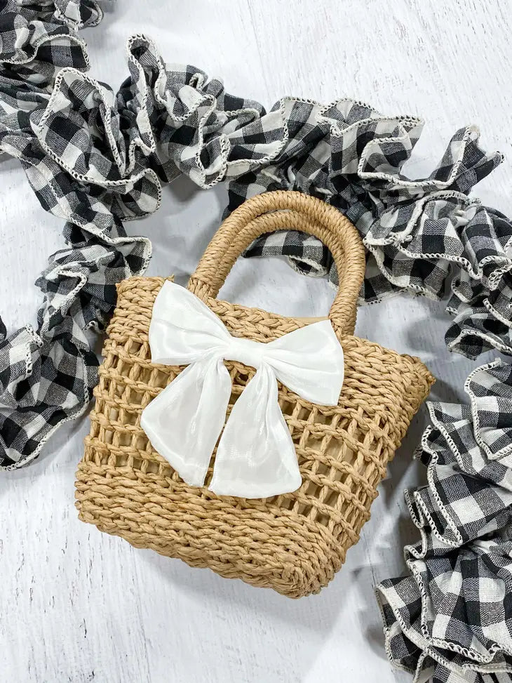 Straw Purse with White Bow