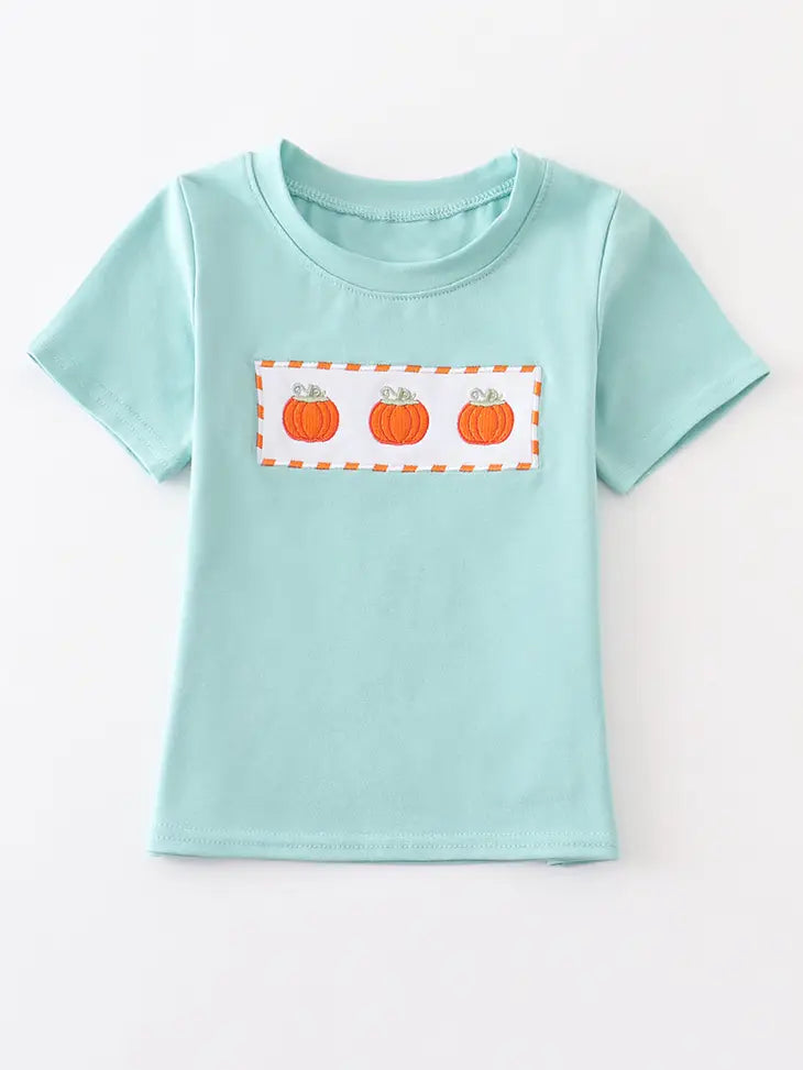 Mint Pumpkin Embroidery Boy Top