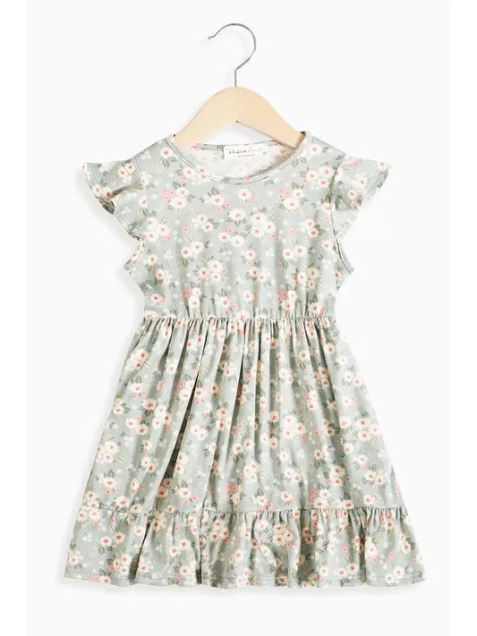 GIRLS Floral Ruffle Sleeve Tiered Dress