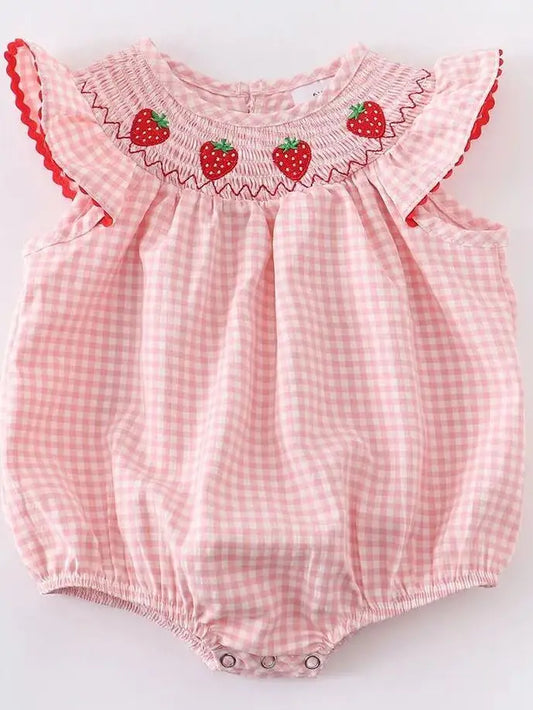 Sweet Strawberry Gingham Romper