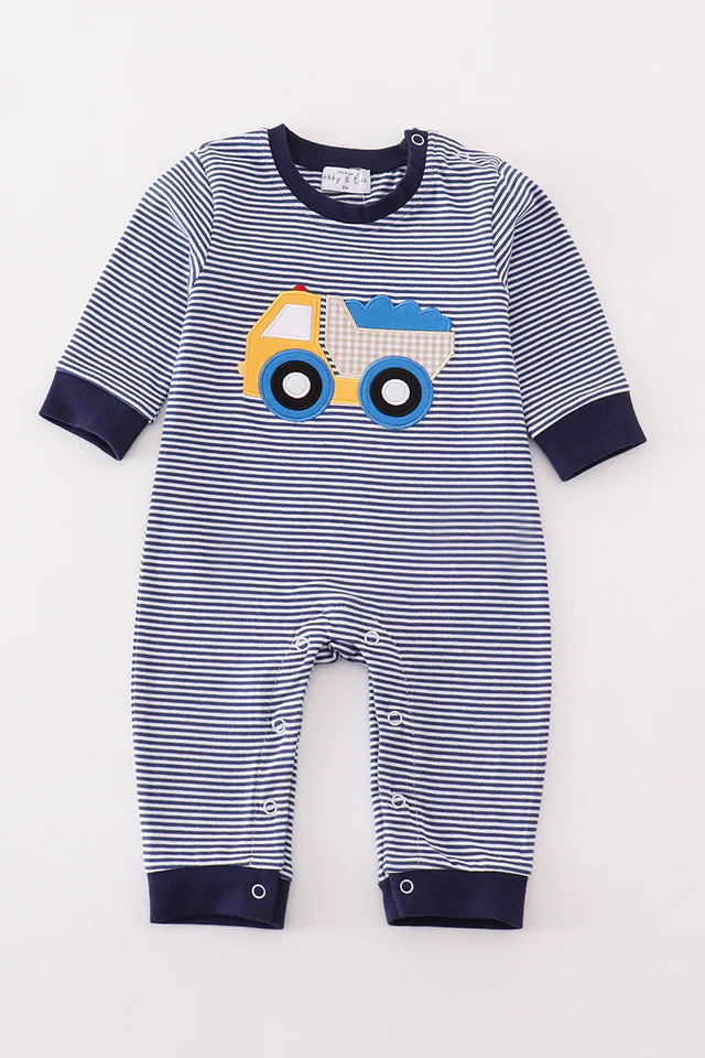 Navy Dump Truck Boy Romper