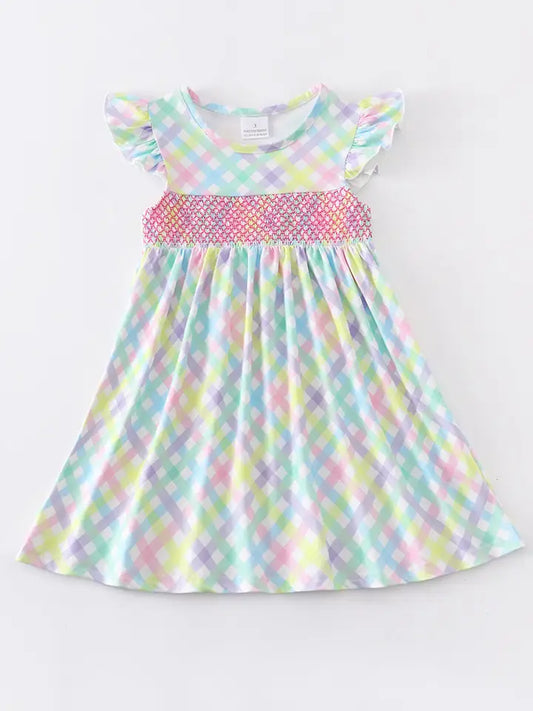 Pastel Plaid Flutter Dress