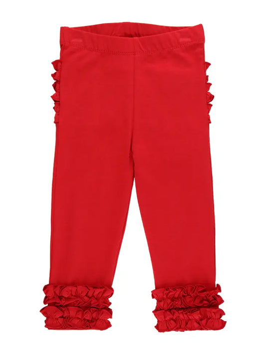 Red Solid Ruffle Leggings - Rufflebutts