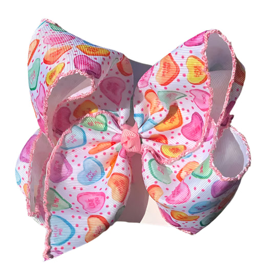 Valentine’S Day Heart Candy Moonstitch Hair Bow