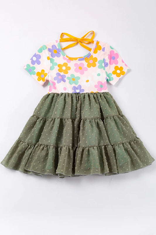 Green floral print tutu dress