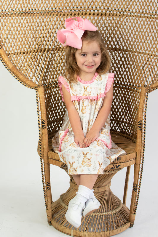 Easter Bunny Print Ruffle Dress