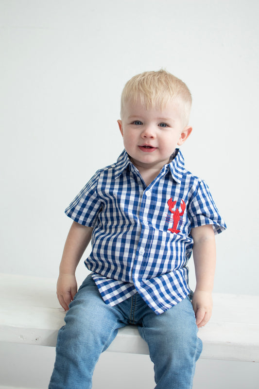 Blue Gingham Crawfish Button Up