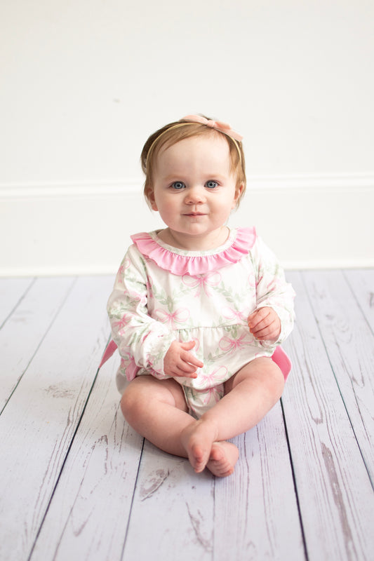 Pink bow floral print girl bubble