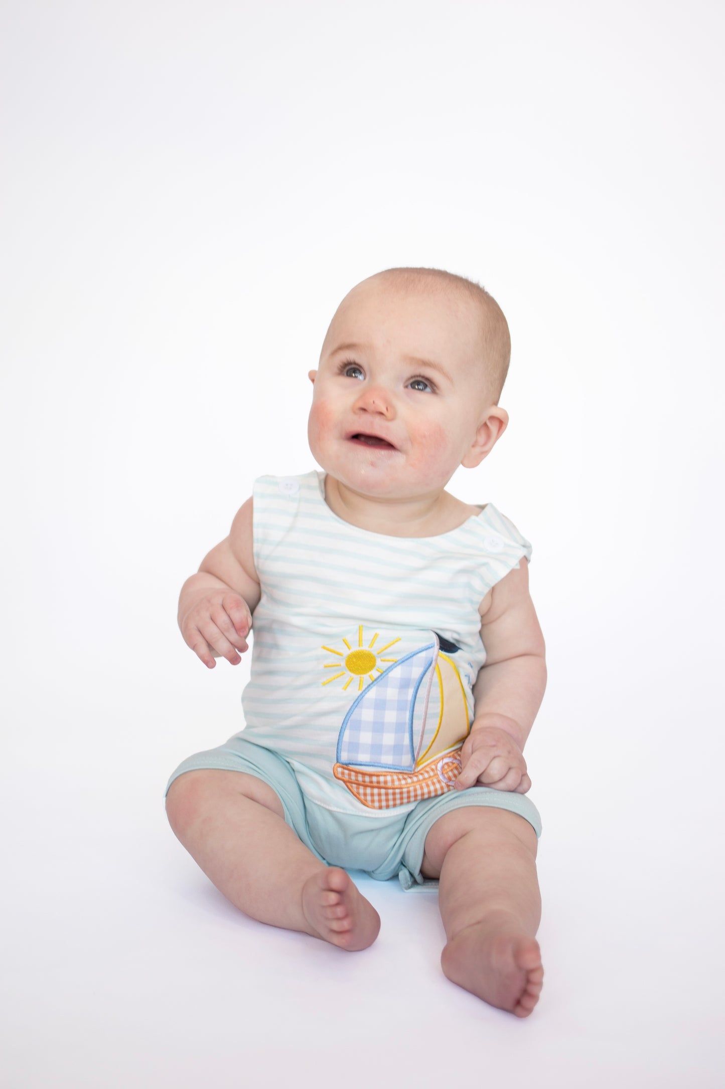 Blue Stripe Sailboat Romper