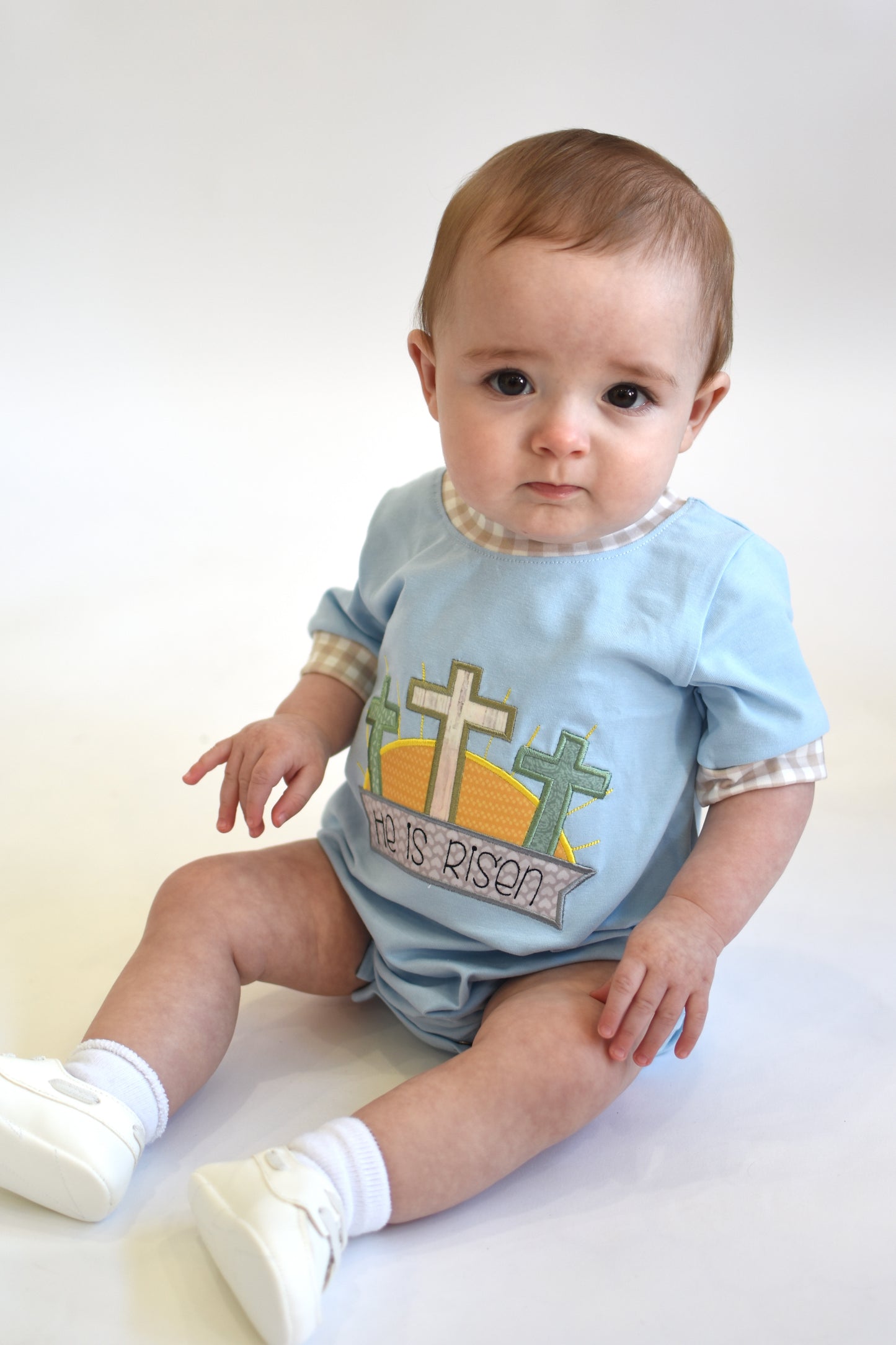 He is Risen Blue Applique Romper