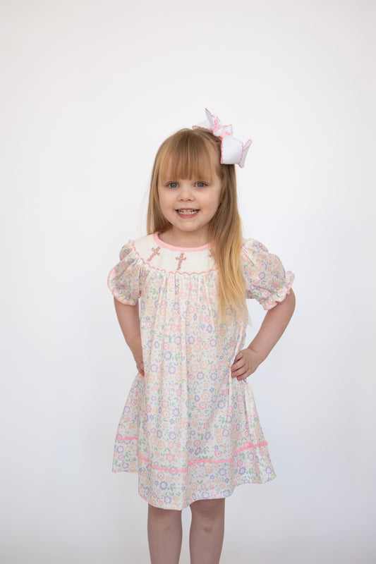 Easter Blessings Cross Embroidered Dress