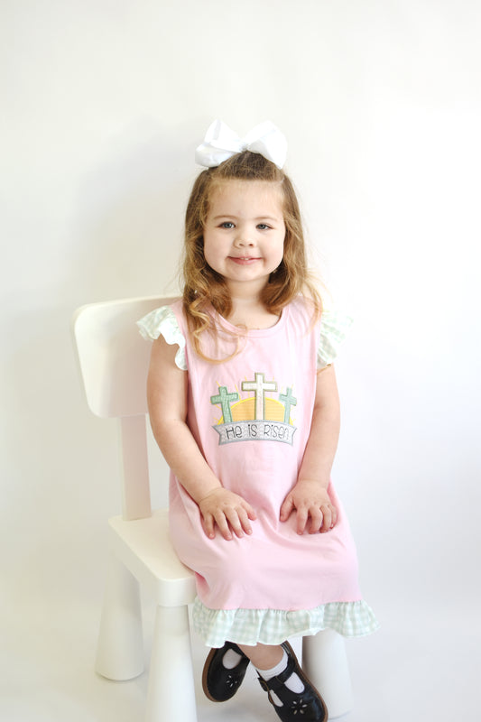 He is Risen Pink Applique Dress