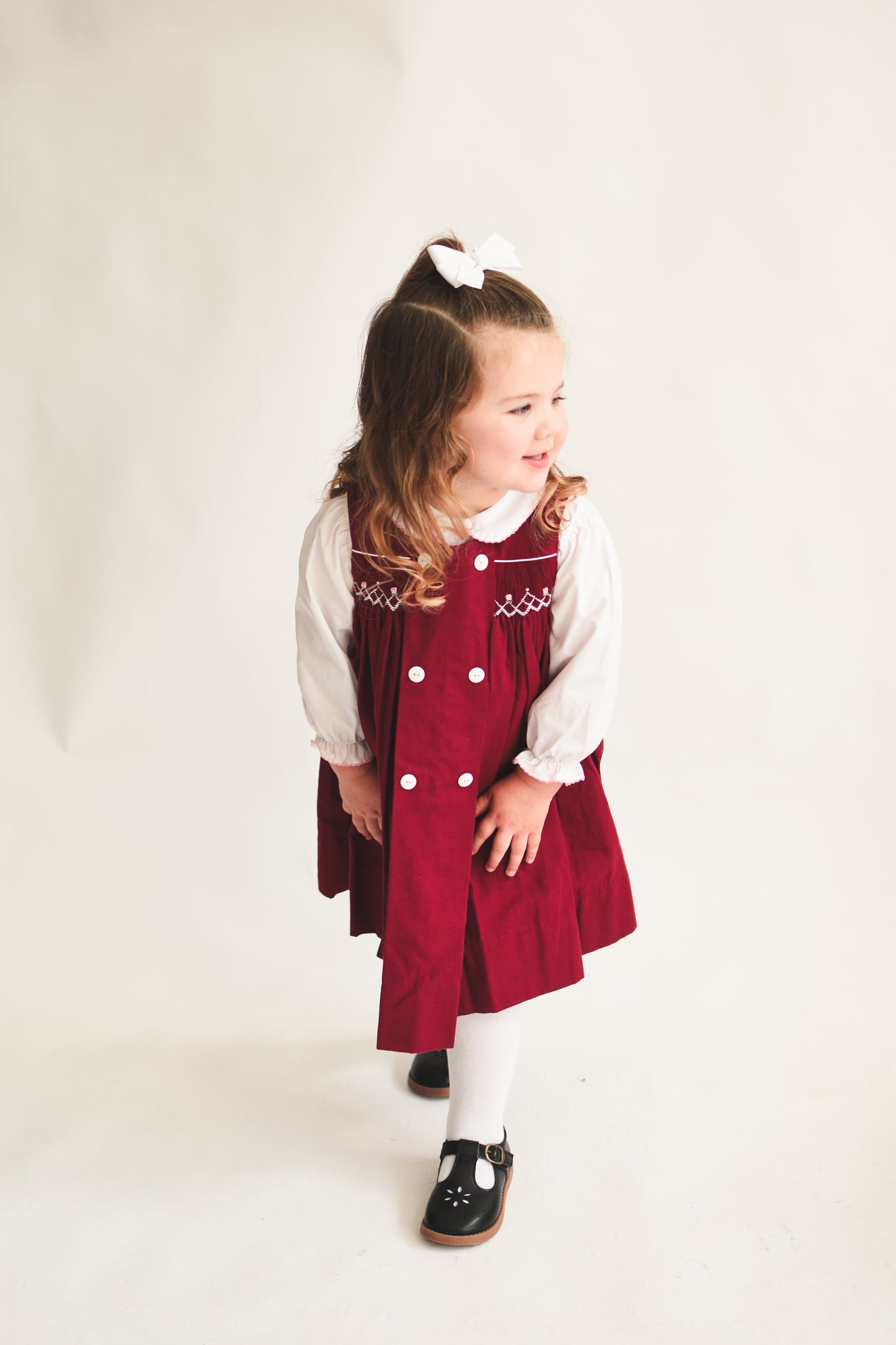 Burgundy Button Front Smock Dress (Petit Ami)