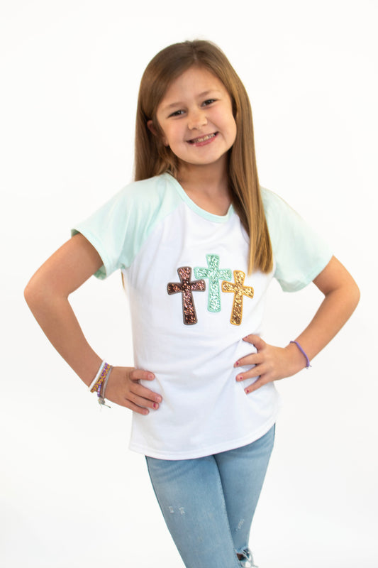 Cross He is Risen Glitter Top