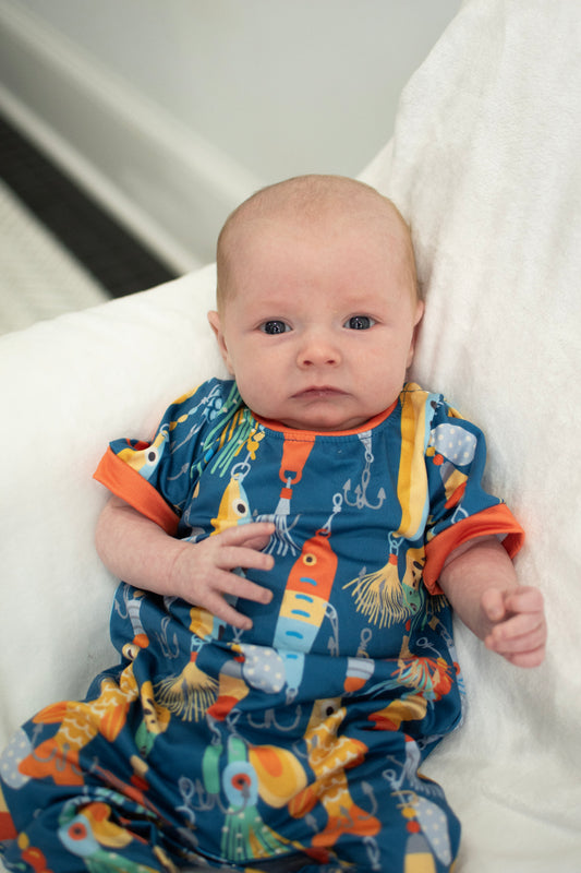 Blue w/Orange Fishing Lure Romper (SS)